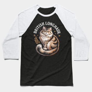 Floral Whimsical British Longhair Cat Straight Baseball T-Shirt